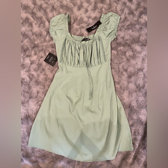 Lulus Wisteria Sage Green Embroidered Off-the-Shoulder Mini Dress - Picture 4 of 7